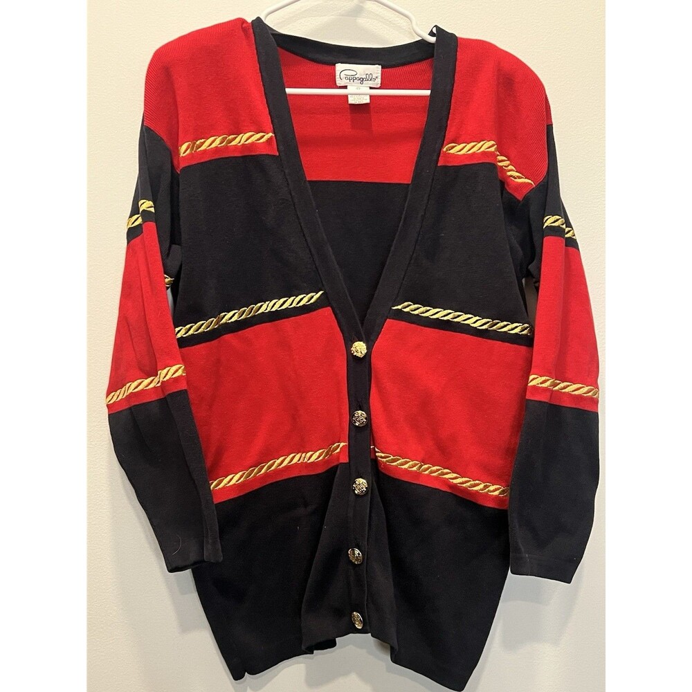Cappagallo Cardigan Women's Vintage 80s Sz M Nautical Red Blue Gold shoulder Pad